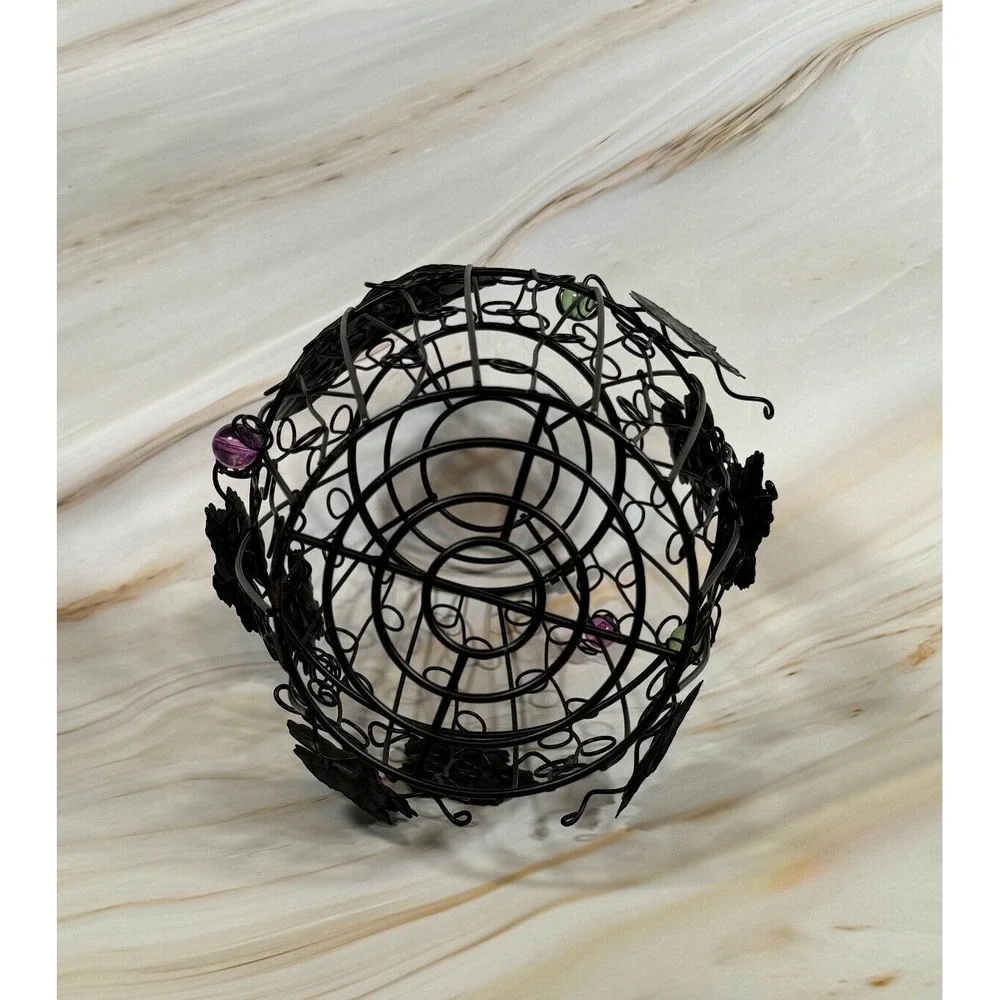 Metal Wine Cork Barrel Decorative Holder Glass Beads Sturdy 6.5 x 6.5 x 9.5